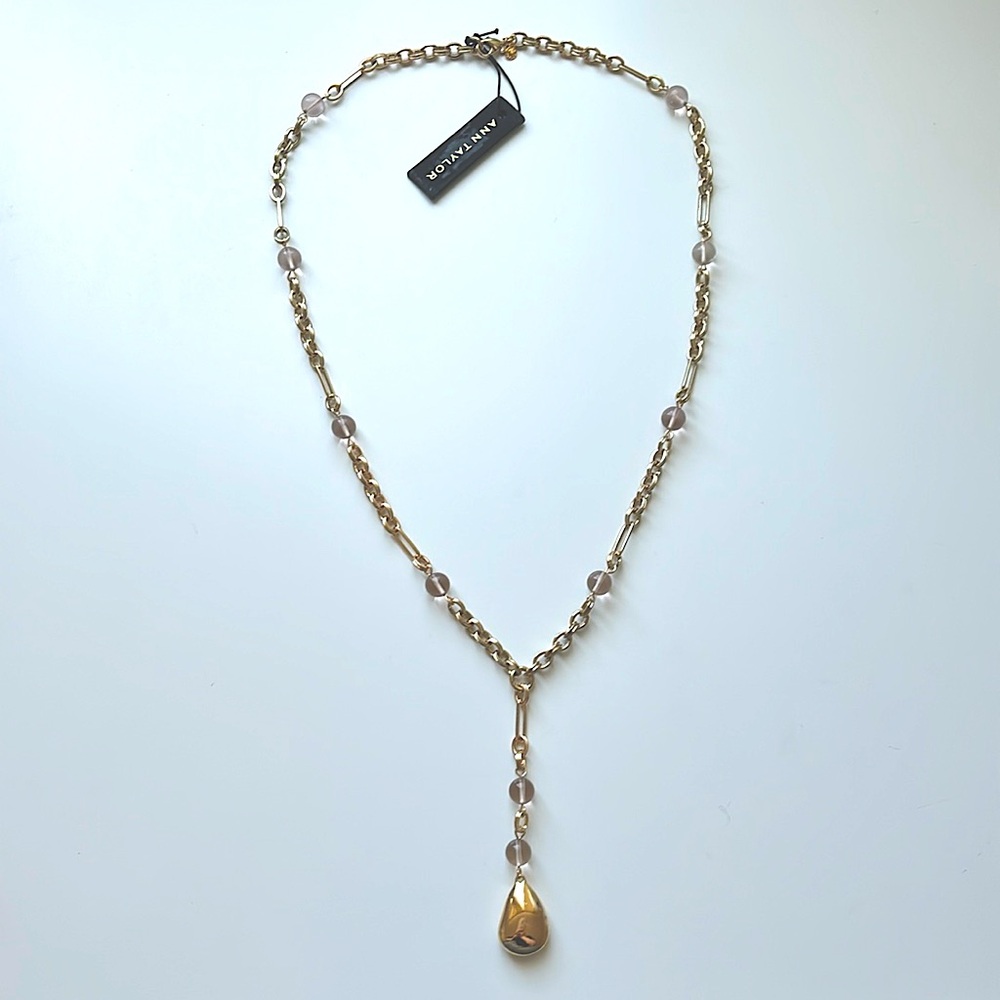 BRAND NEW Gold Tone Long Chain Link Teardrop Necklace